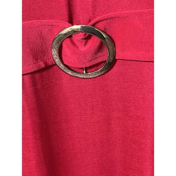 Slinky Brand HSN Dress Large Pink Sheath Knit SS with Silver Buckle Accent  NWT - Picture 3 of 13